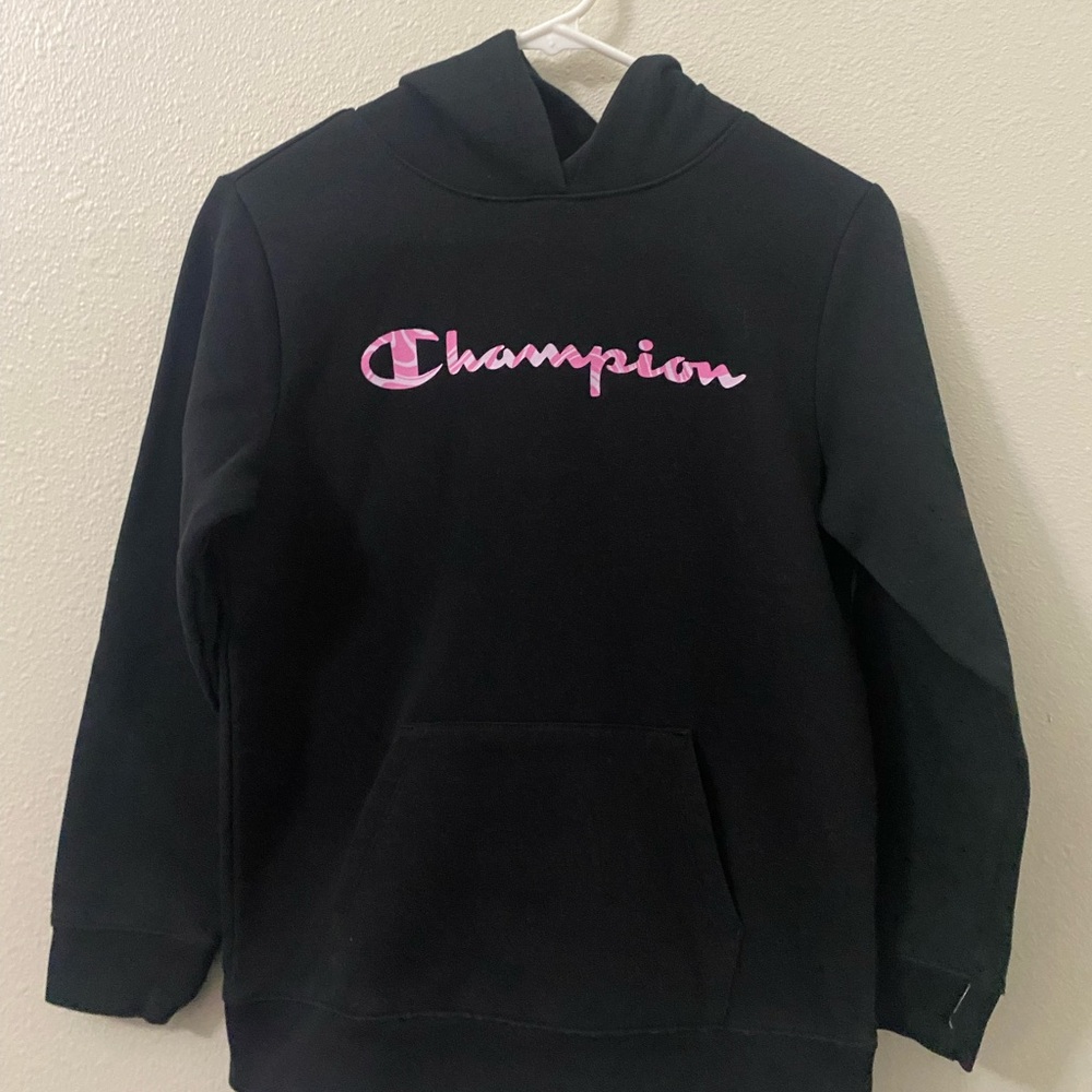 Girls Champion Black Hoodie with Pink Accents